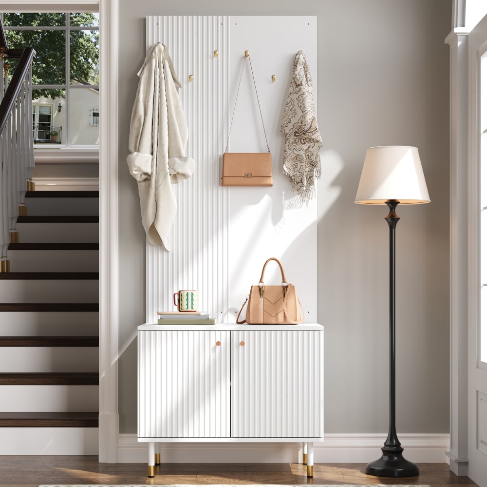 Vestiaire en mdf avec crochets blanc 70x35x180 cm