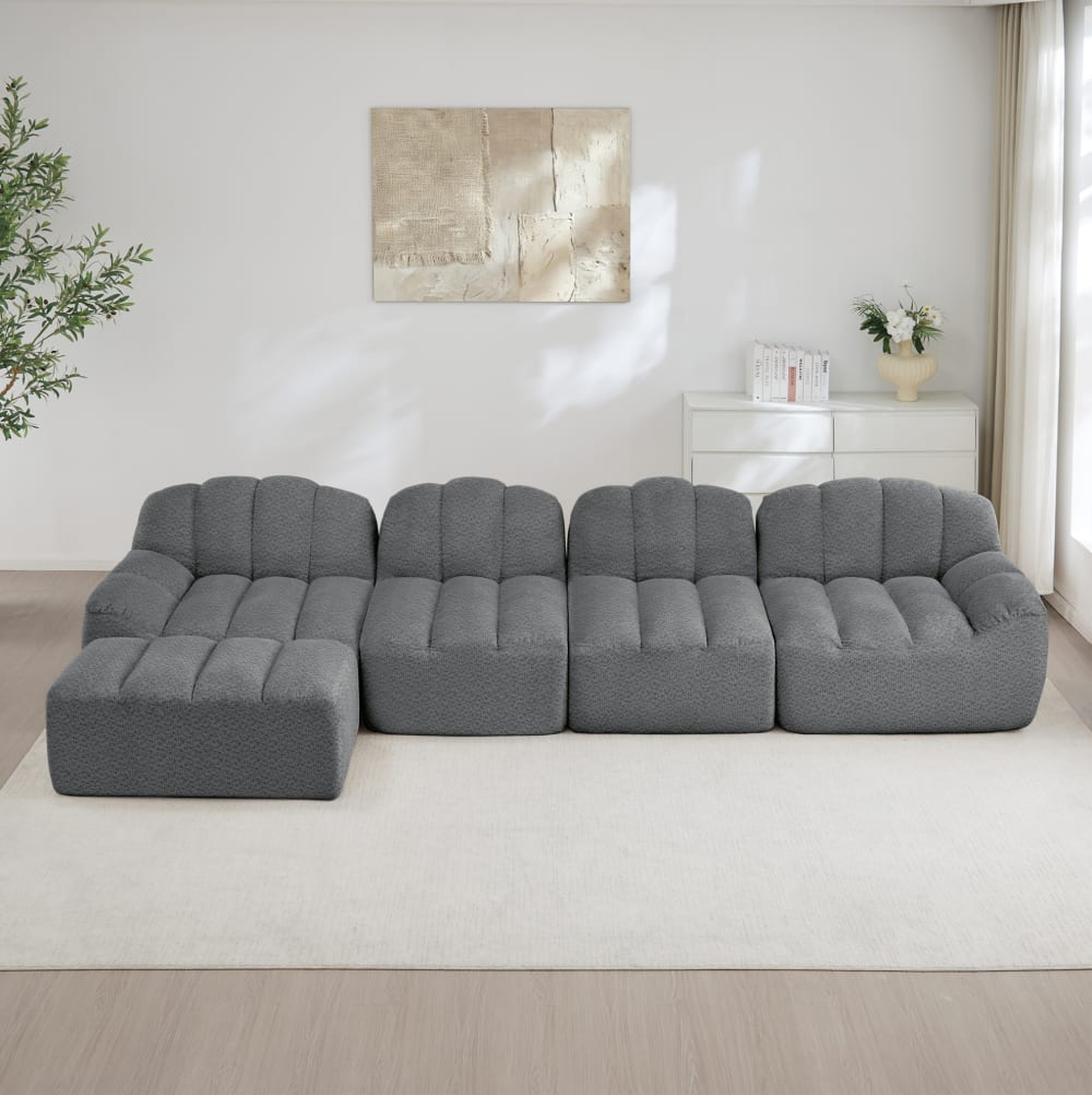 Modulares sofa aus Fleece mit Ottoman 366x165x79 cm, grau -
