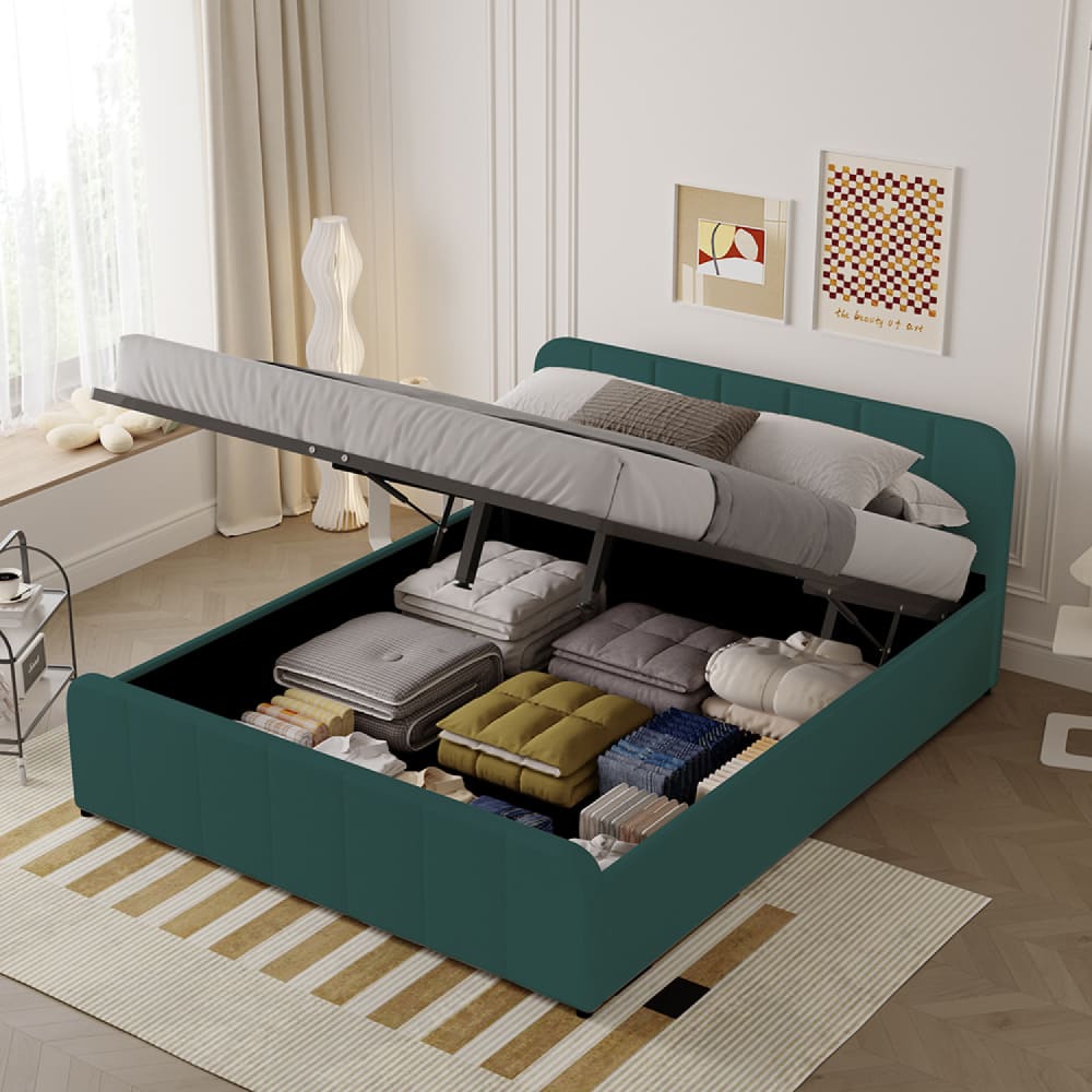 Lit avec coffre de rangement 160x200cm en velours vert