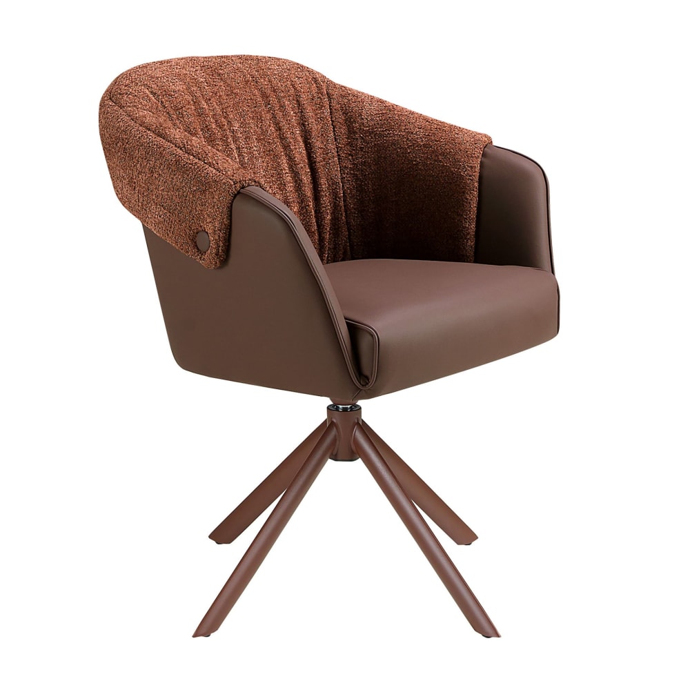 Chaise pivotante en similicuir marron cuivré et tissu marron chiné
