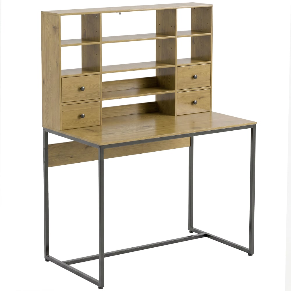 Bureau d'ordinateur quatre tiroirs étagères ouvertes bois naturel Bureau d'ordinateur quatre tiroirs étagères ouvertes bois naturel