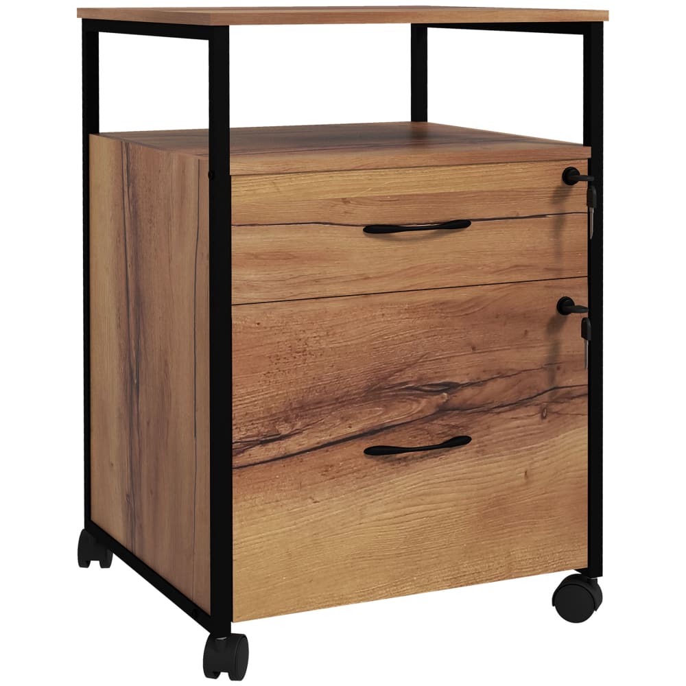 Caisson de bureau sur roulettes 2 tiroirs verrouillables bois marron Caisson de bureau sur roulettes 2 tiroirs verrouillables bois marron