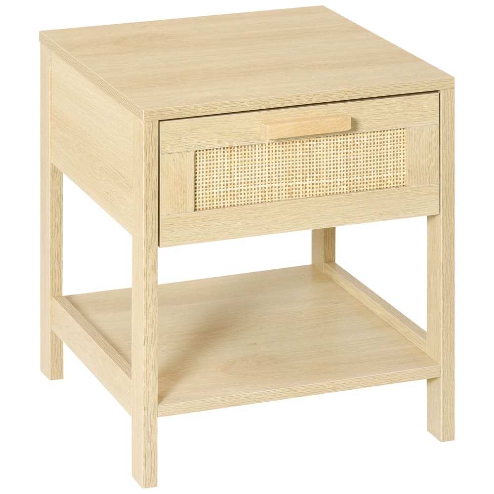 Table de chevet avec tiroir et étagère rotin bois naturel clair Table de chevet avec tiroir et étagère rotin bois naturel clair