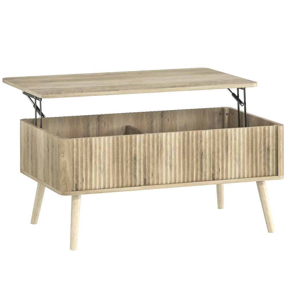 Table basse relevable 2 compartiments cachés mdf chêne