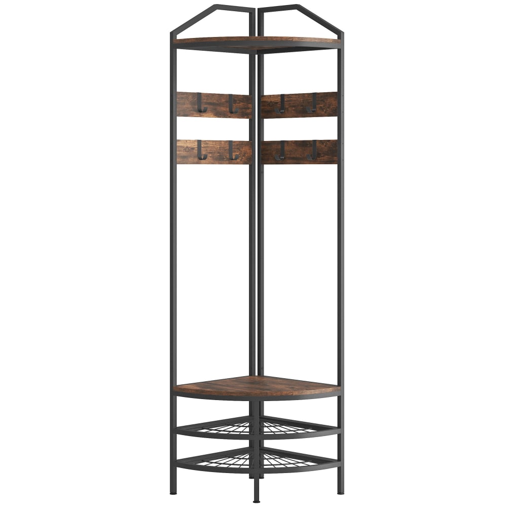 Meuble d'entrée d'angle 4 niveaux bois brun rustique