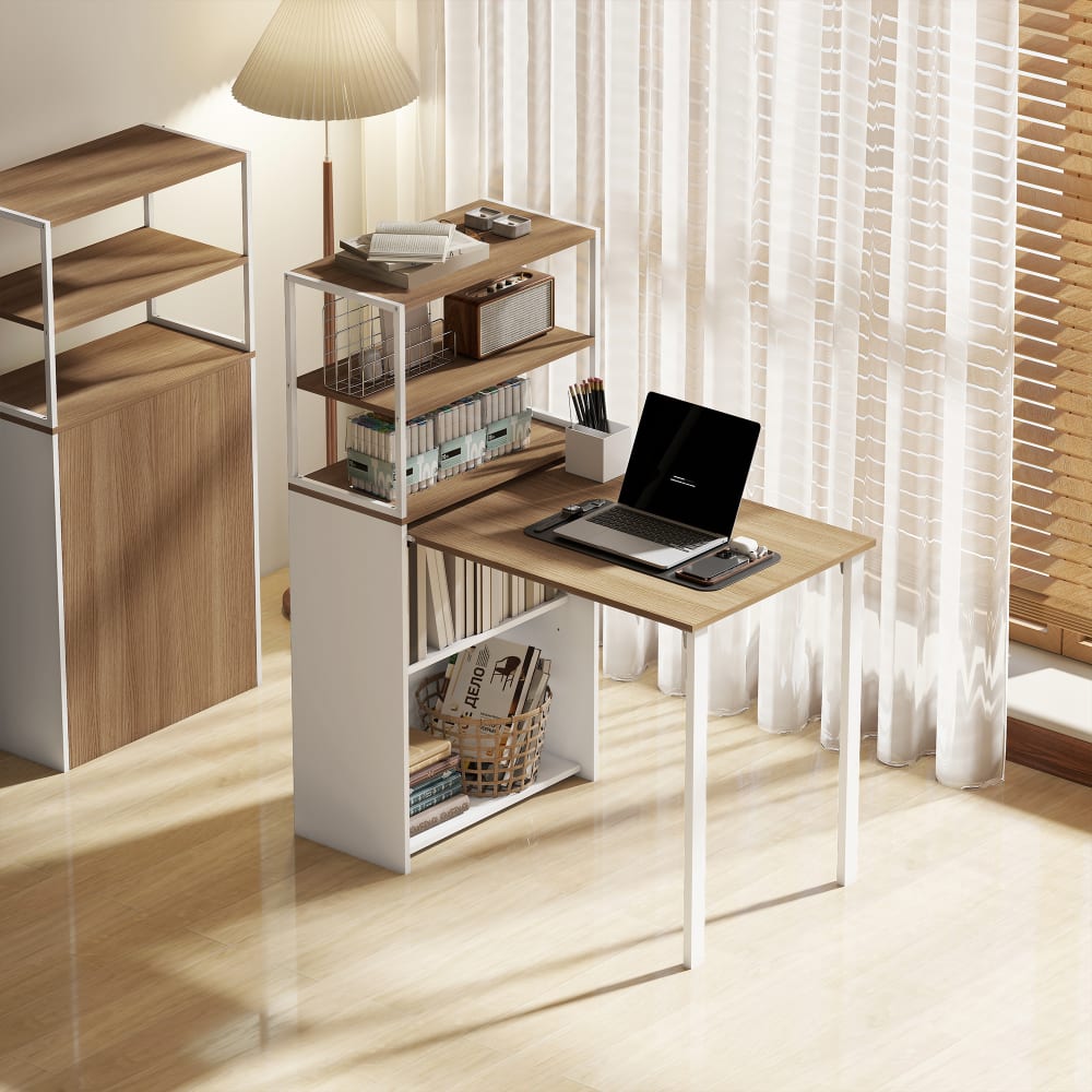 Bureau d'ordinateur pliable avec rangement panneau de particules chêne