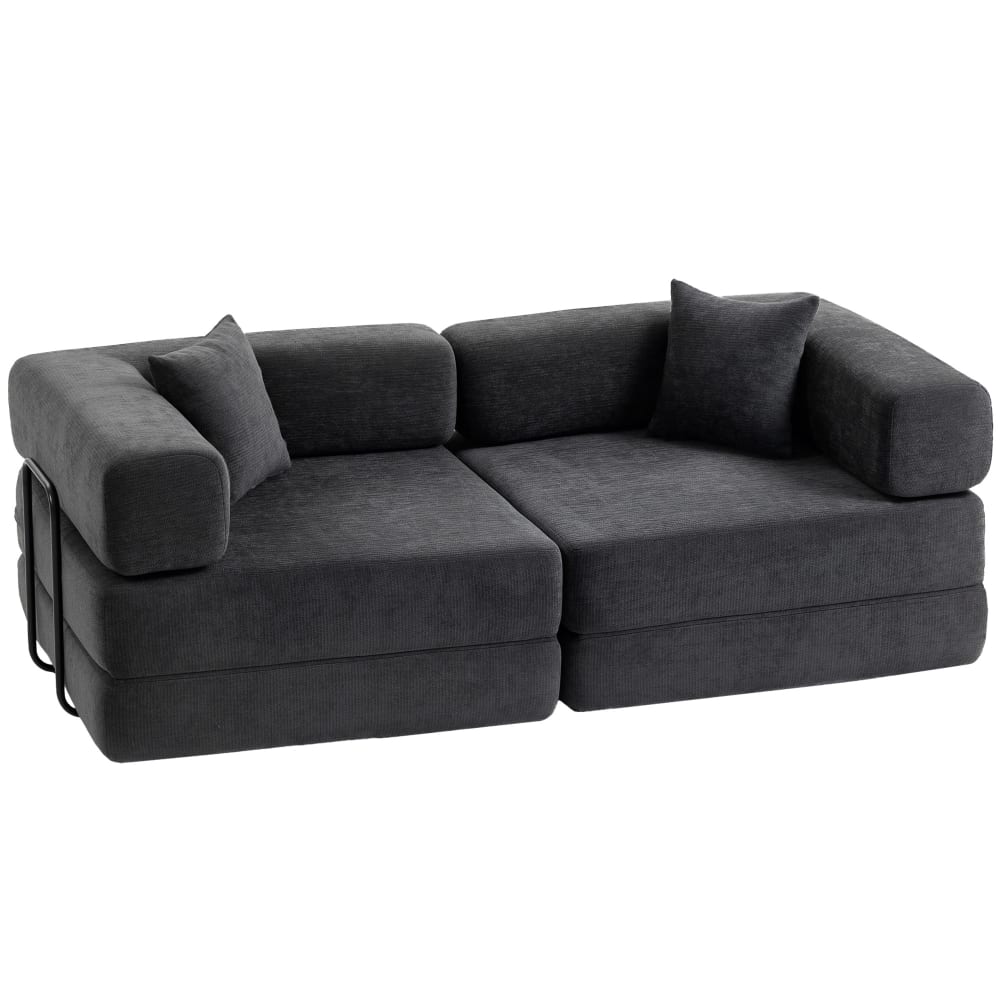 Canapé convertible 2 places assise large compressé chenille gris Canapé convertible 2 places assise large compressé chenille gris