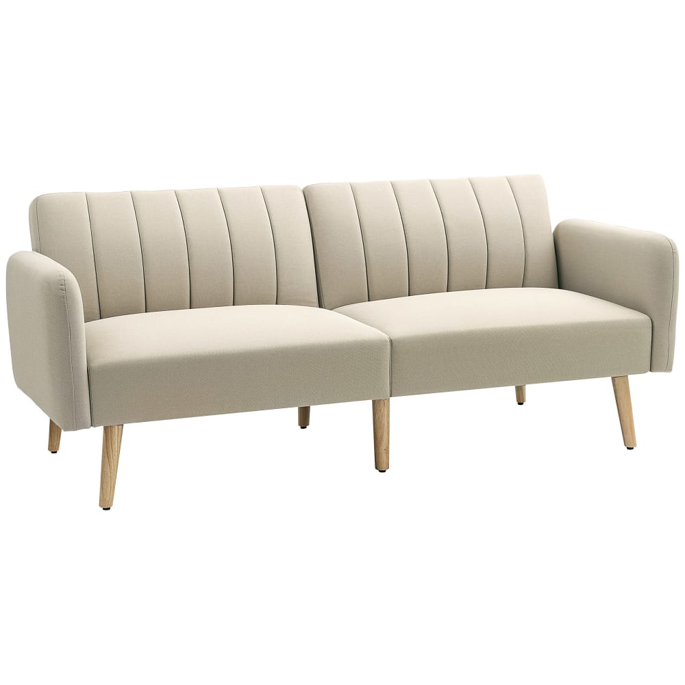Canapé convertible 2 places design scandinave bois tissu beige