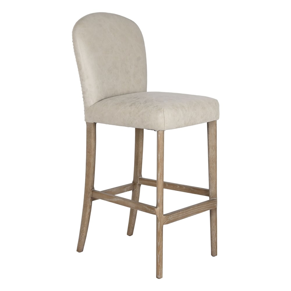 Chaise de bar en frêne et cuir beige 45x60x112 cm