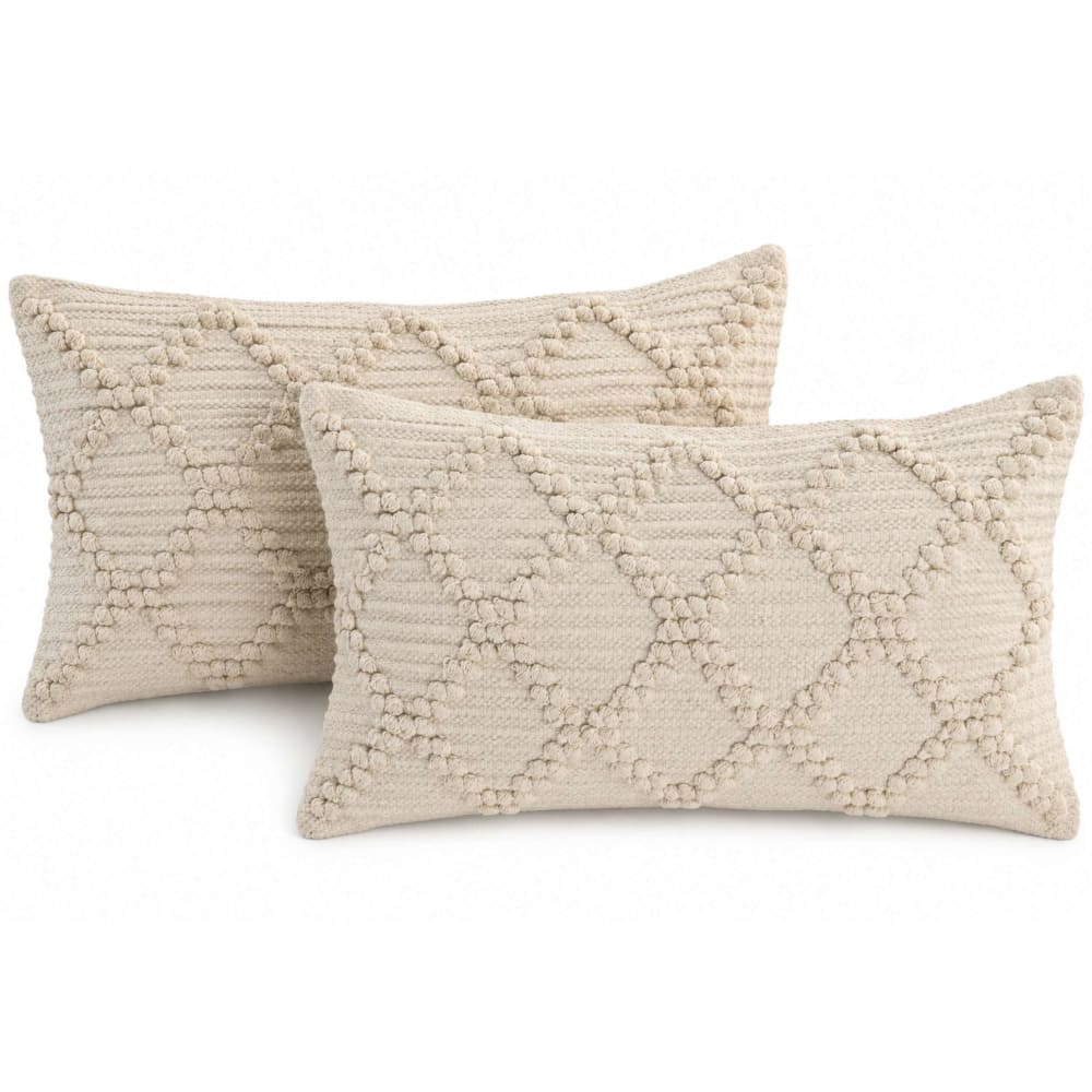 Lot 2 coussins en coton fait main beige 50x30 cm