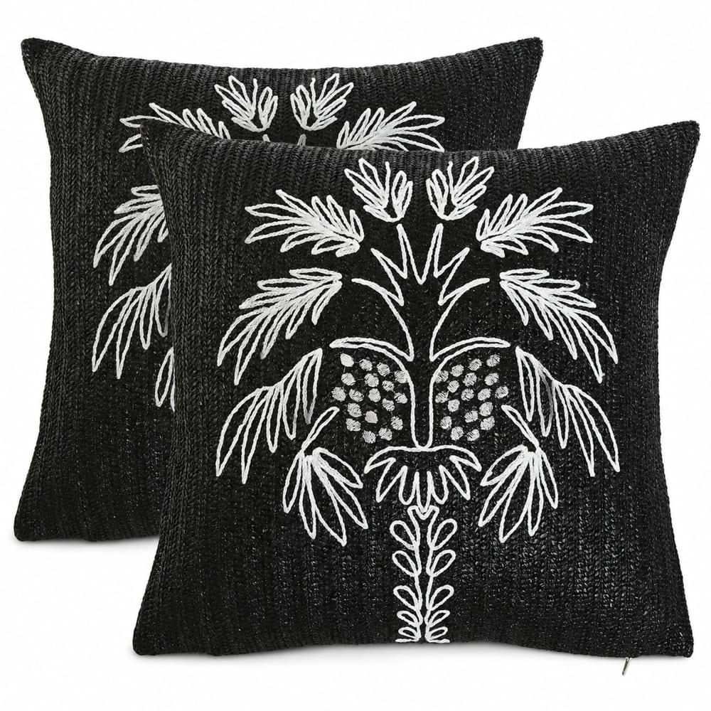 Lot 2 coussins brodés en polyester noir 42x15x42 cm