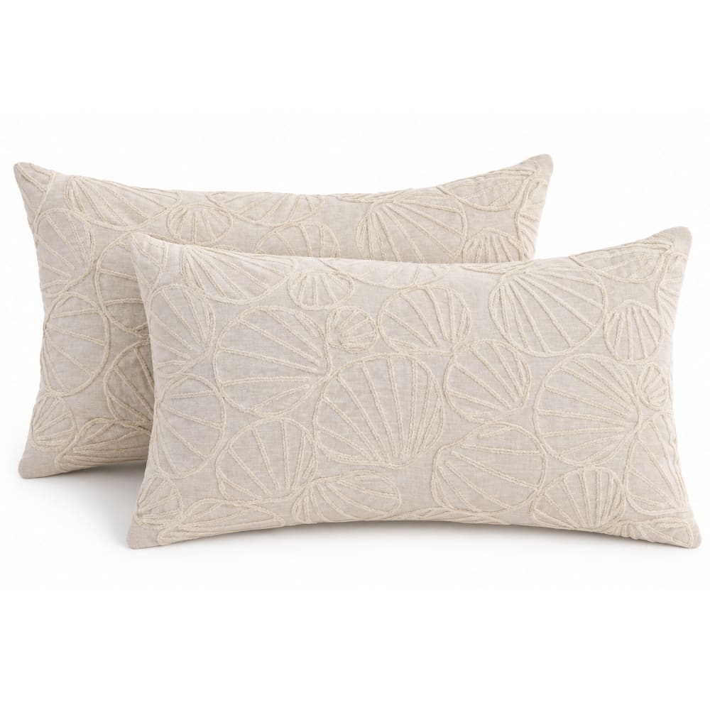 Lot 2 coussins en chenille beige 60x10x35 cm