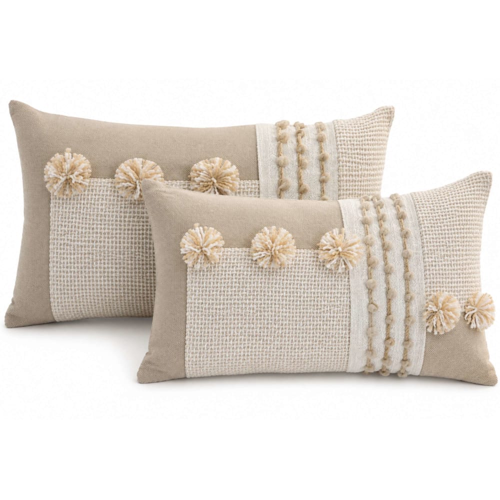 Lot 2 coussins en coton fait main beige 50x30 cm