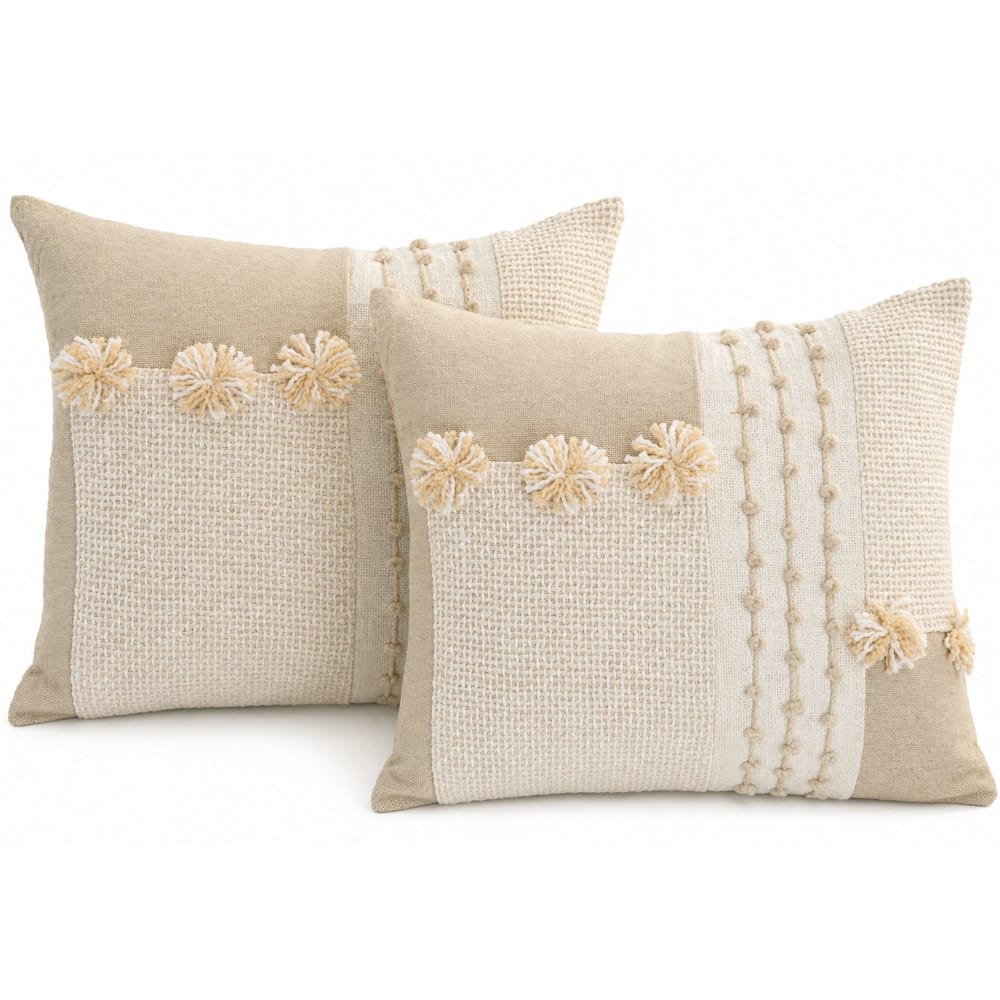Lot 2 coussins en coton fait main beige 45x45 cm