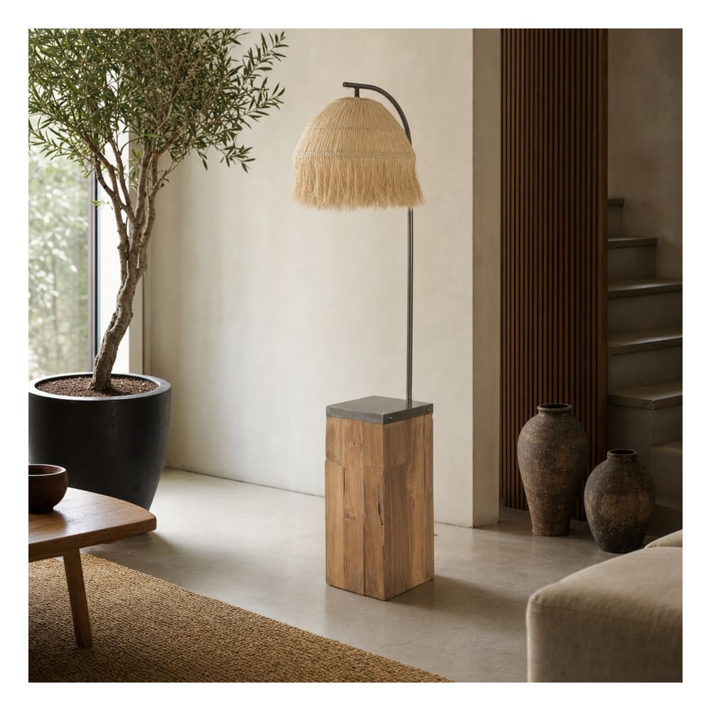Lampadaire fait main en teck et fer marron 57x55x160 cm — vue 3