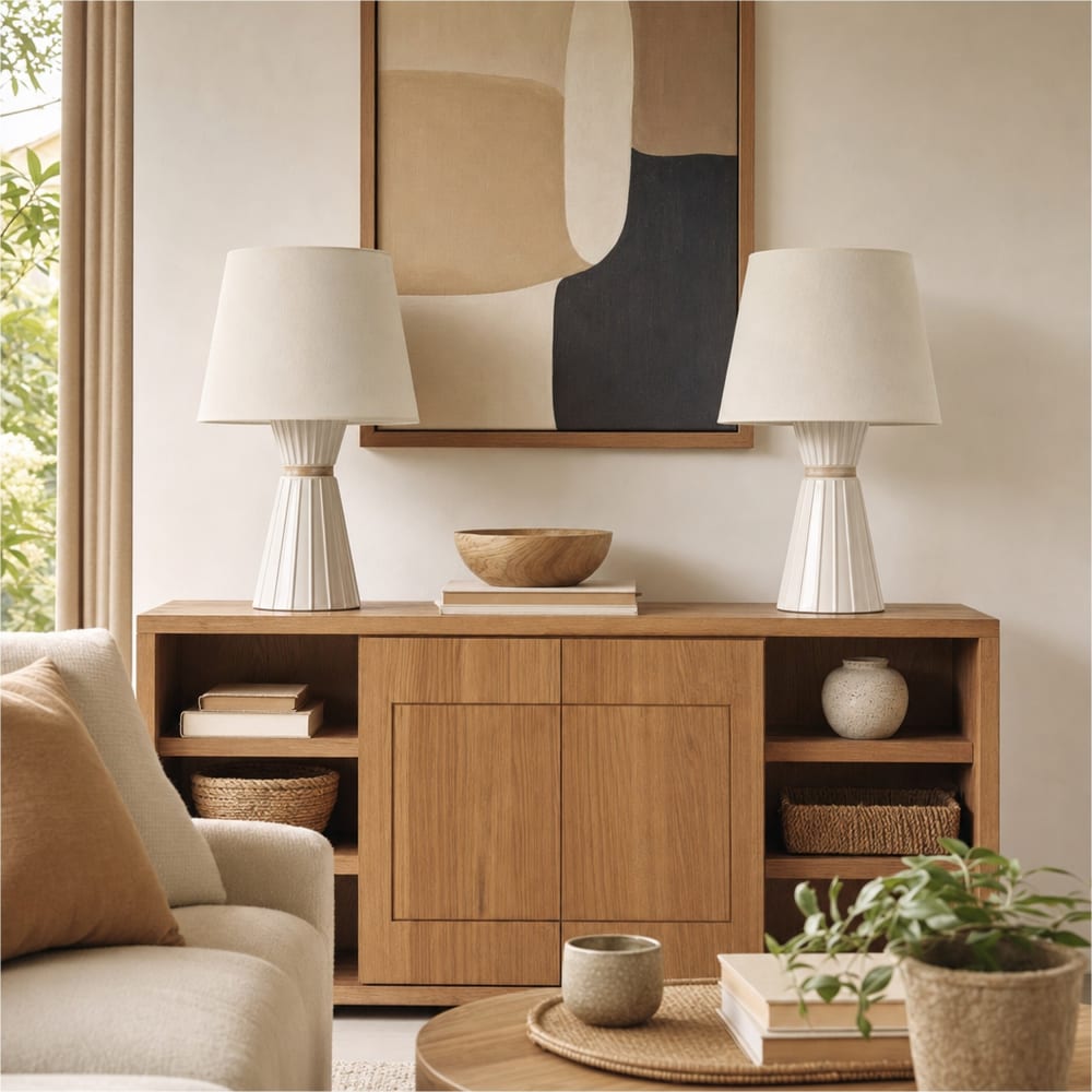 conjunto de 2 lamparas en porcelana blanco 42x42x66 cm