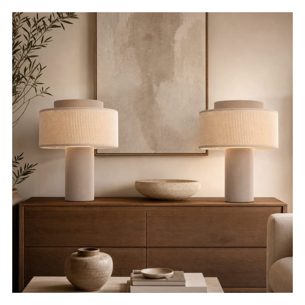 Lot 2 lampes en céramique beige 30x30x36 cm — vue 3