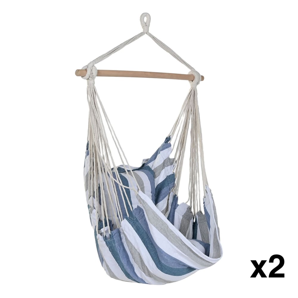 Lot 2 fauteuils suspendus en coton rayé bleu 100x60x135 cm