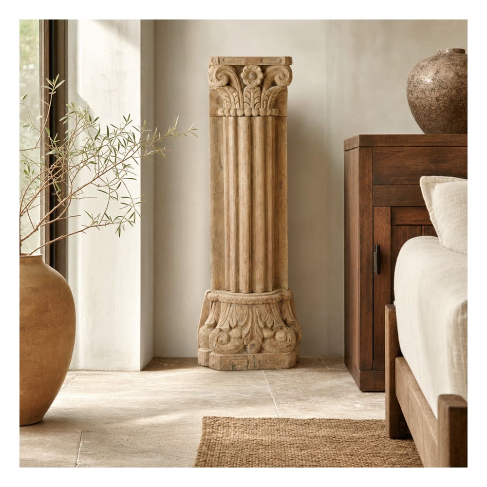 Demi colonne en teck marron 35x25x125 cm — vue 3