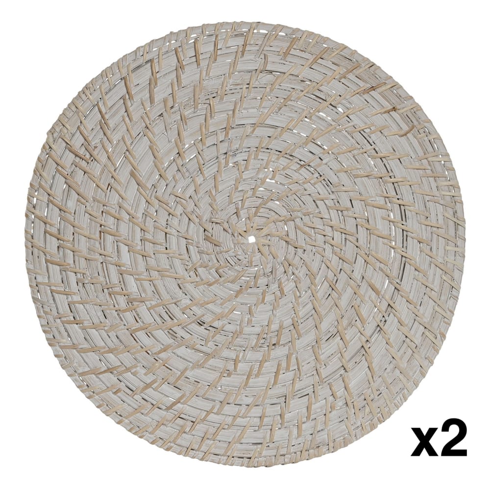 Lot 2 sets de table en rotin et bambou blanc 34x34x1 cm