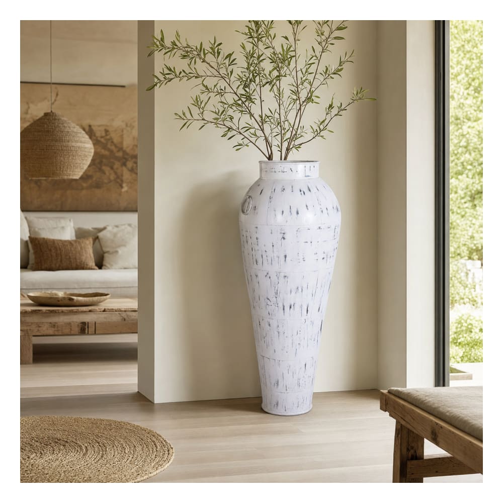 Amphore en acier blanc 57x57x139 cm — vue 3