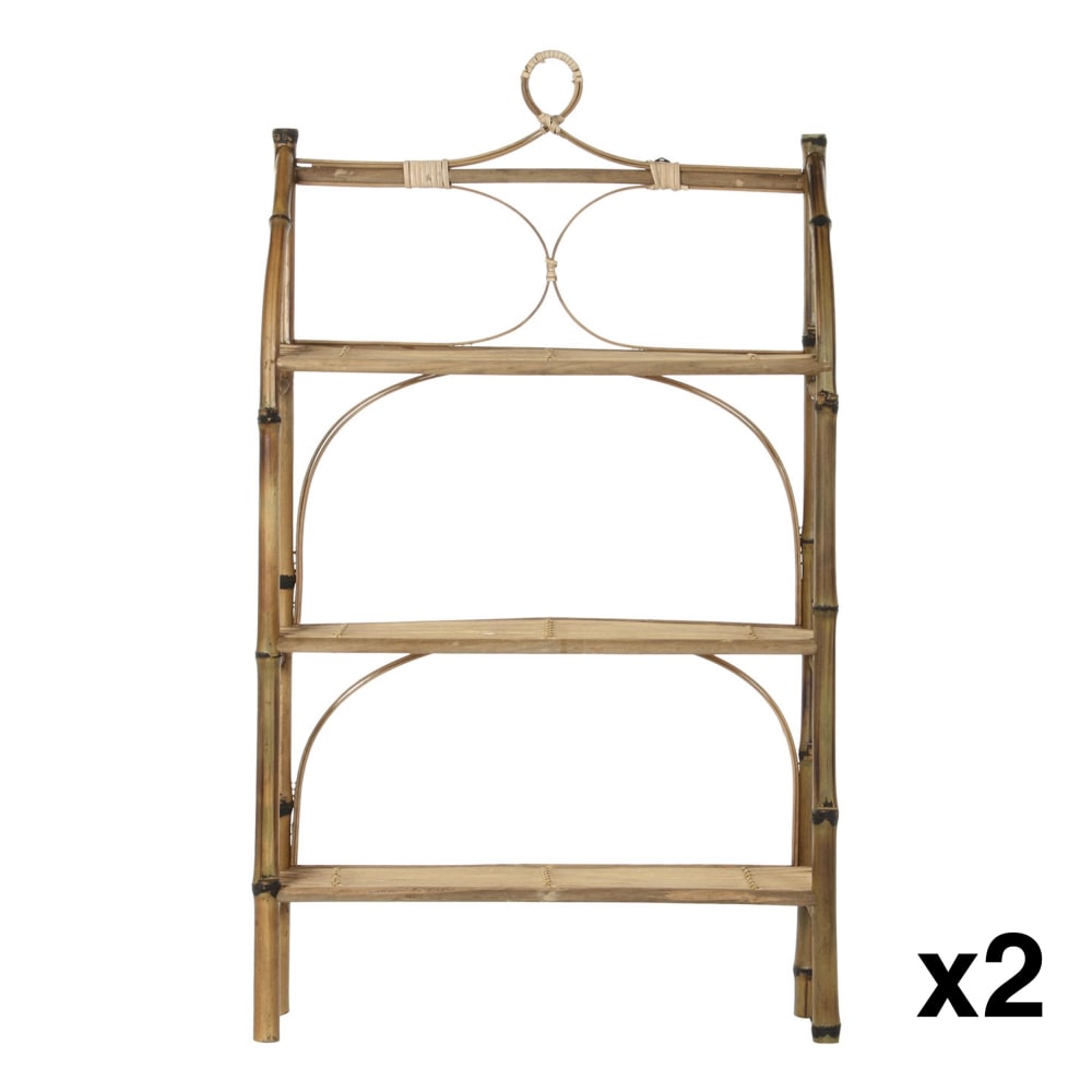Lot 2 étagères murale en rotin marron 62x15x103 cm