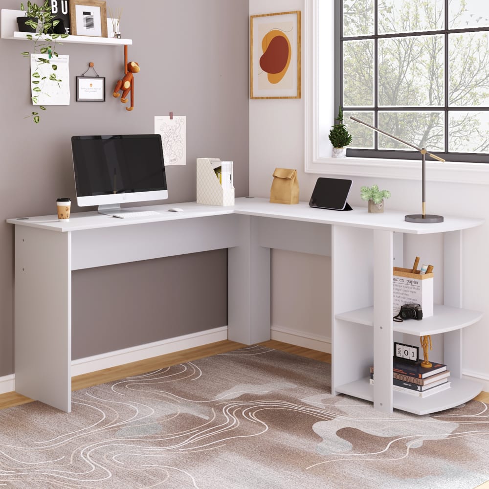 L-förmiger Eckschreibtisch mit 2 Regalen, weiß - Maisons Du Monde