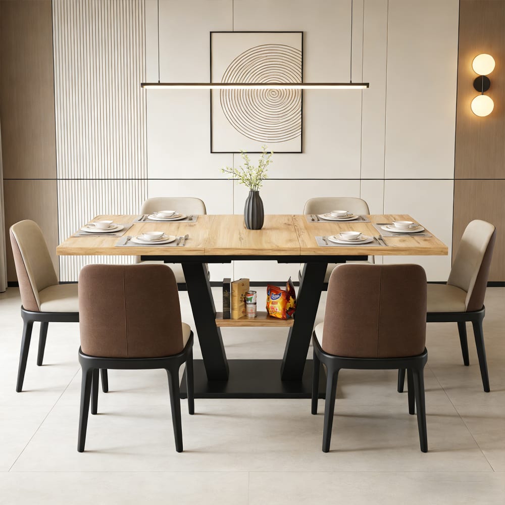 Meubles Cosy Ausziehbarer Esstisch (118–157 x 70 x 75 cm), schwarz und natur style modern Mehrfarbig Metall