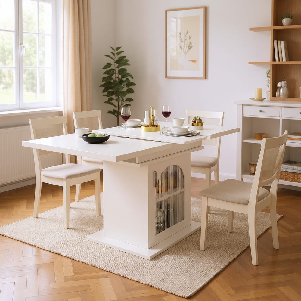 Ausziehbarer Esstisch mit 3 Stauräumen, weiß - Maisons Du Monde