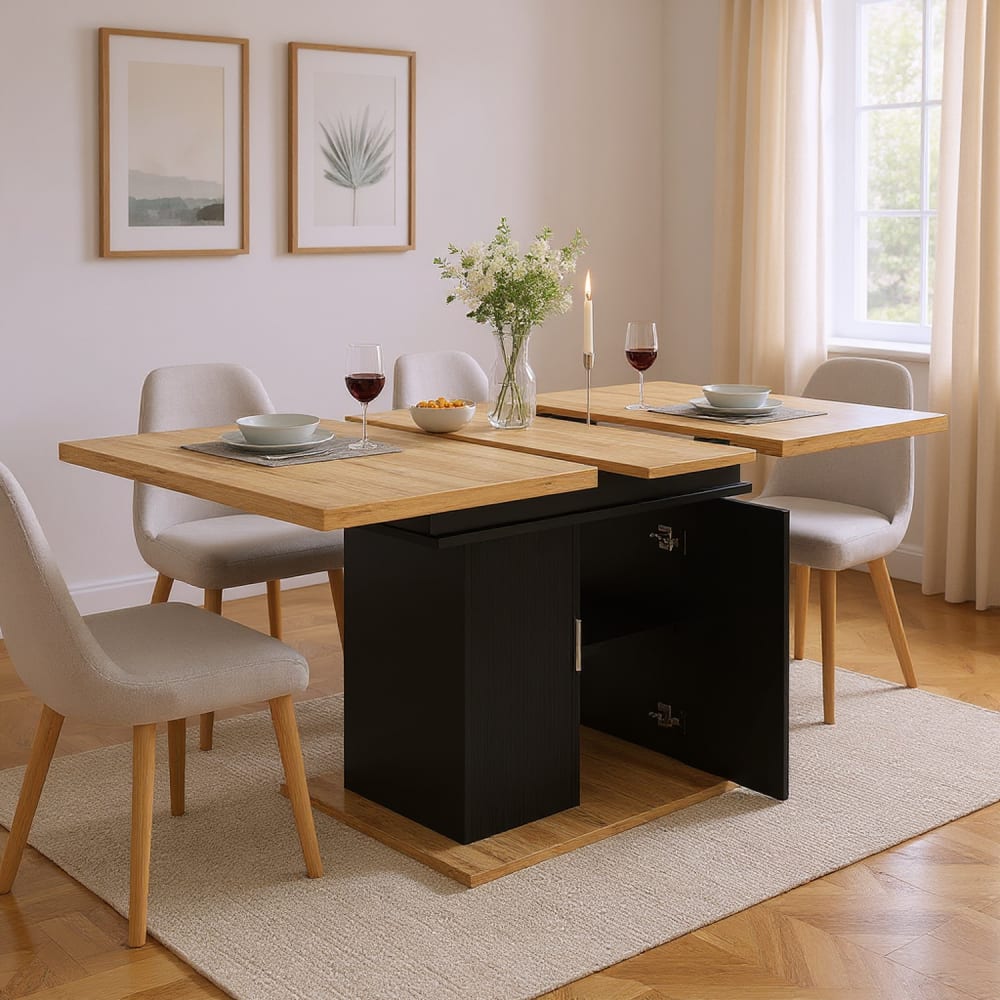 Table salle à manger extensible avec rangement, 6–8 personnes