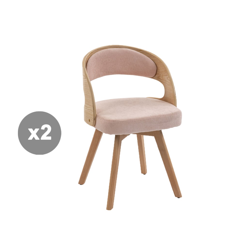 Meubles Cosy 2er-Set 360°-Drehstühle mit Rückenlehne und Sitz, rosa style modern - Leinen