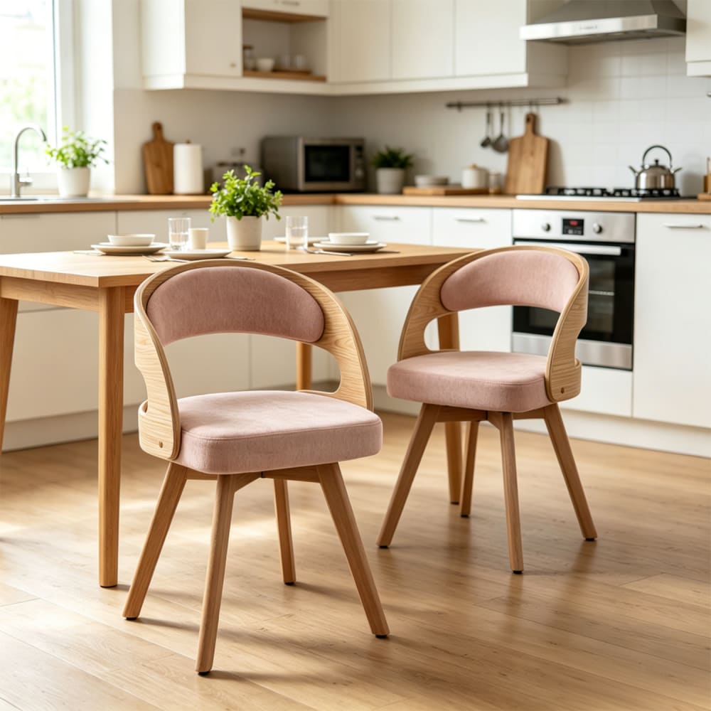2er-Set 360°-Drehstühle mit Rückenlehne und Sitz, rosa - Maisons