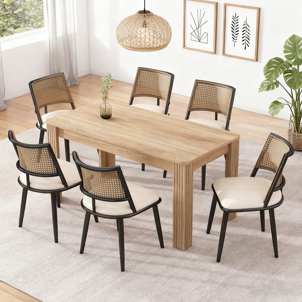 Meubles Cosy 6er-Set Esszimmerstühle mit Rattan-Rückenlehne style modern Schwarz Rattan