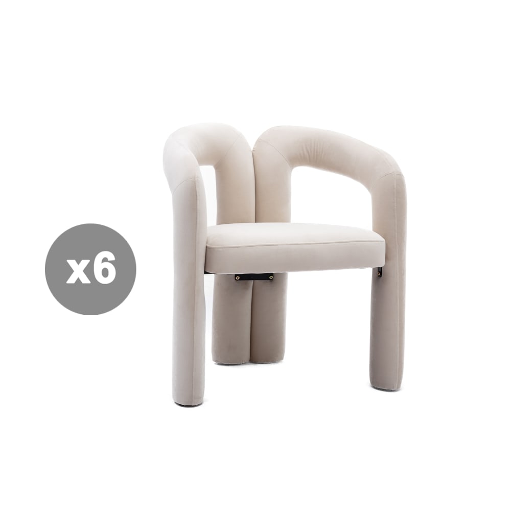 Meubles Cosy 6er-Set Design-Stühle mit Armlehne, Velours, beige style modern - Samt