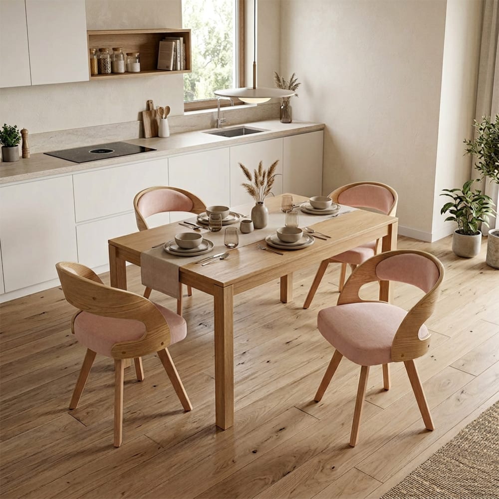 4er-Set 360°-Drehstühle mit Rückenlehne und Sitz, rosa - Maisons