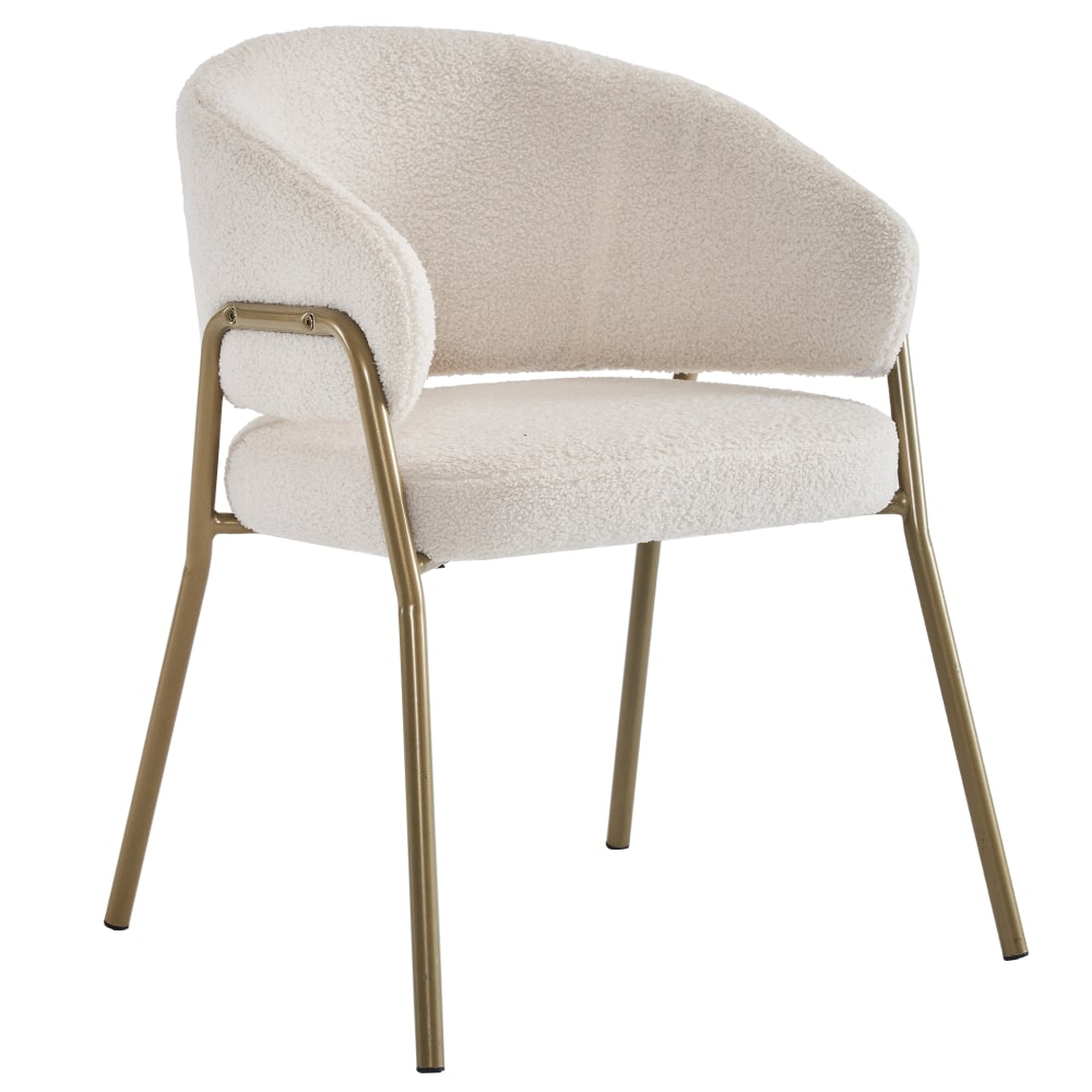 Chaise avec accoudoirs en bouclette blanc, pieds métal or Chaise avec accoudoirs en bouclette blanc, pieds métal or