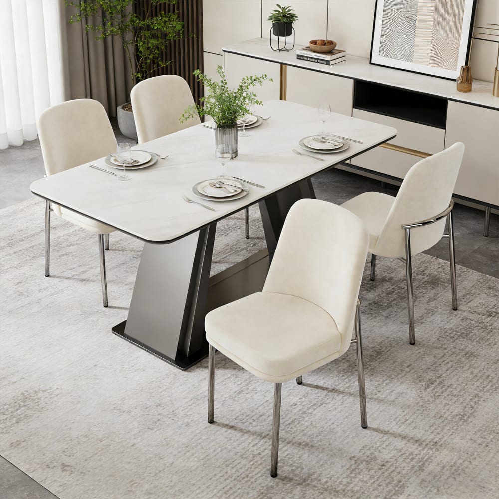 4er-Set Esszimmerstühle Velours gepolstert, beige - Maisons Du