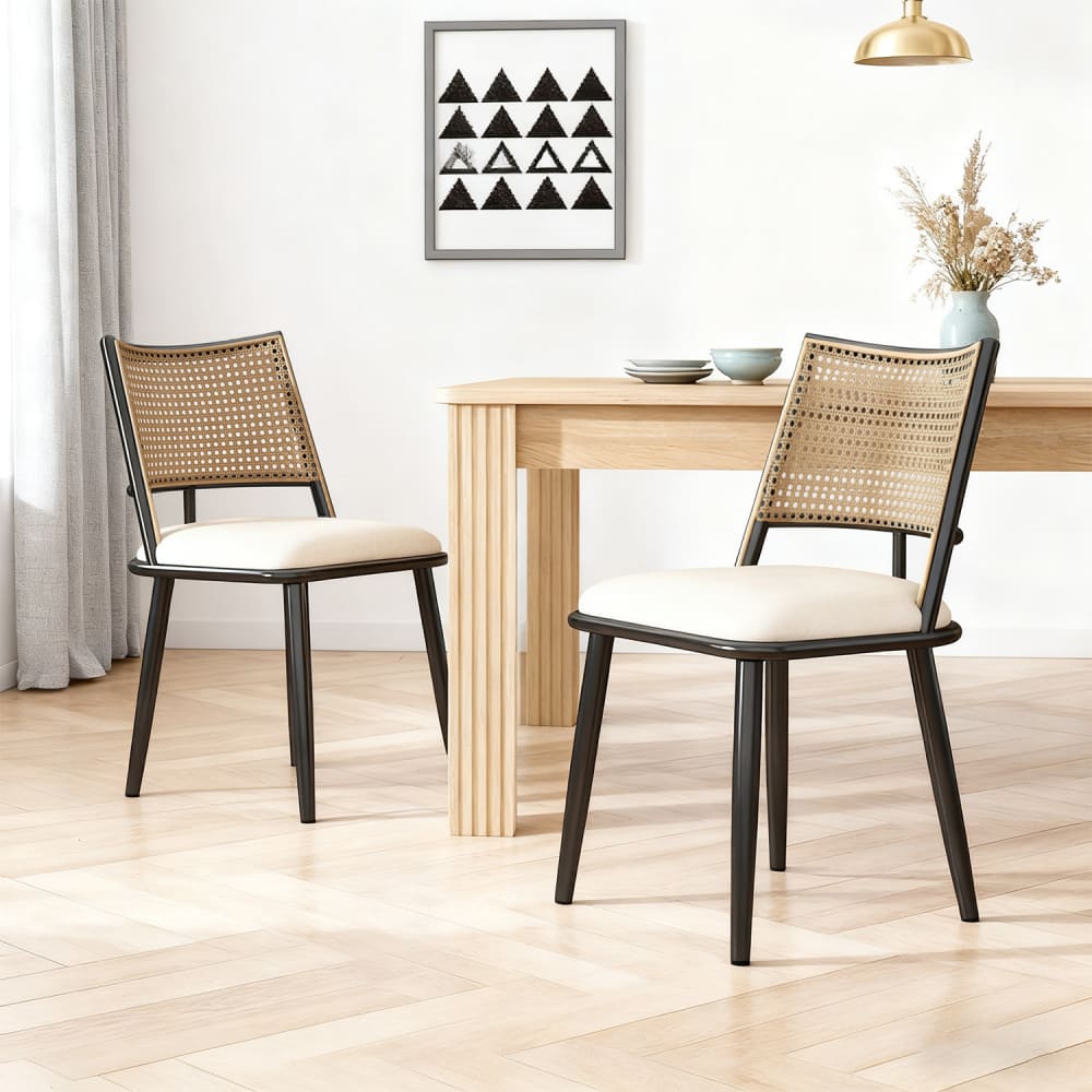 2er-Set Esszimmerstühle mit Rattan-Rückenlehne - Maisons Du Monde