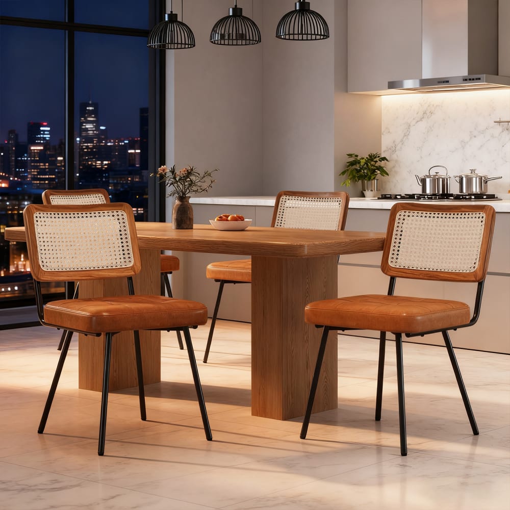 Set mit 6 Esszimmerstühlen mit Rattan-Rückenlehne - Maisons Du