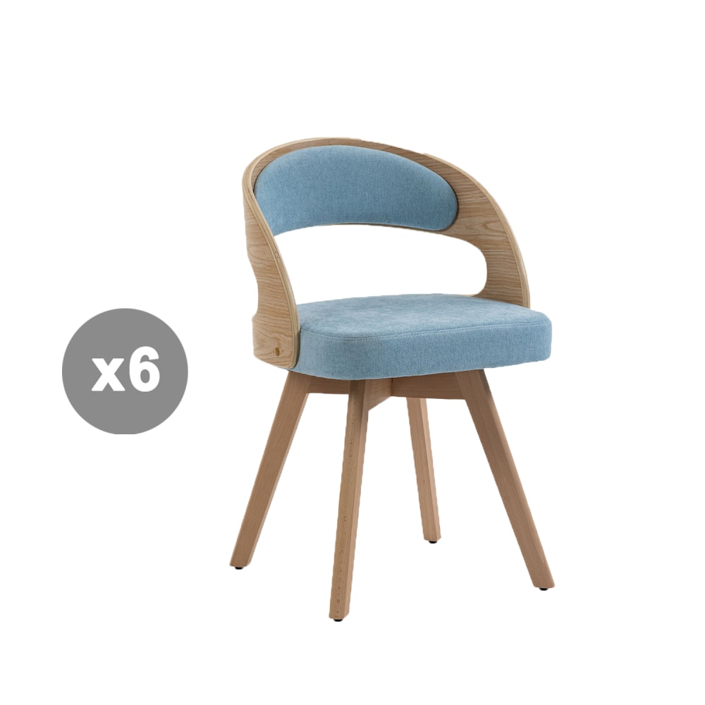 Meubles Cosy 6er-Set 360°-Drehstühle mit Rückenlehne und Sitz, blau style modern - Leinen