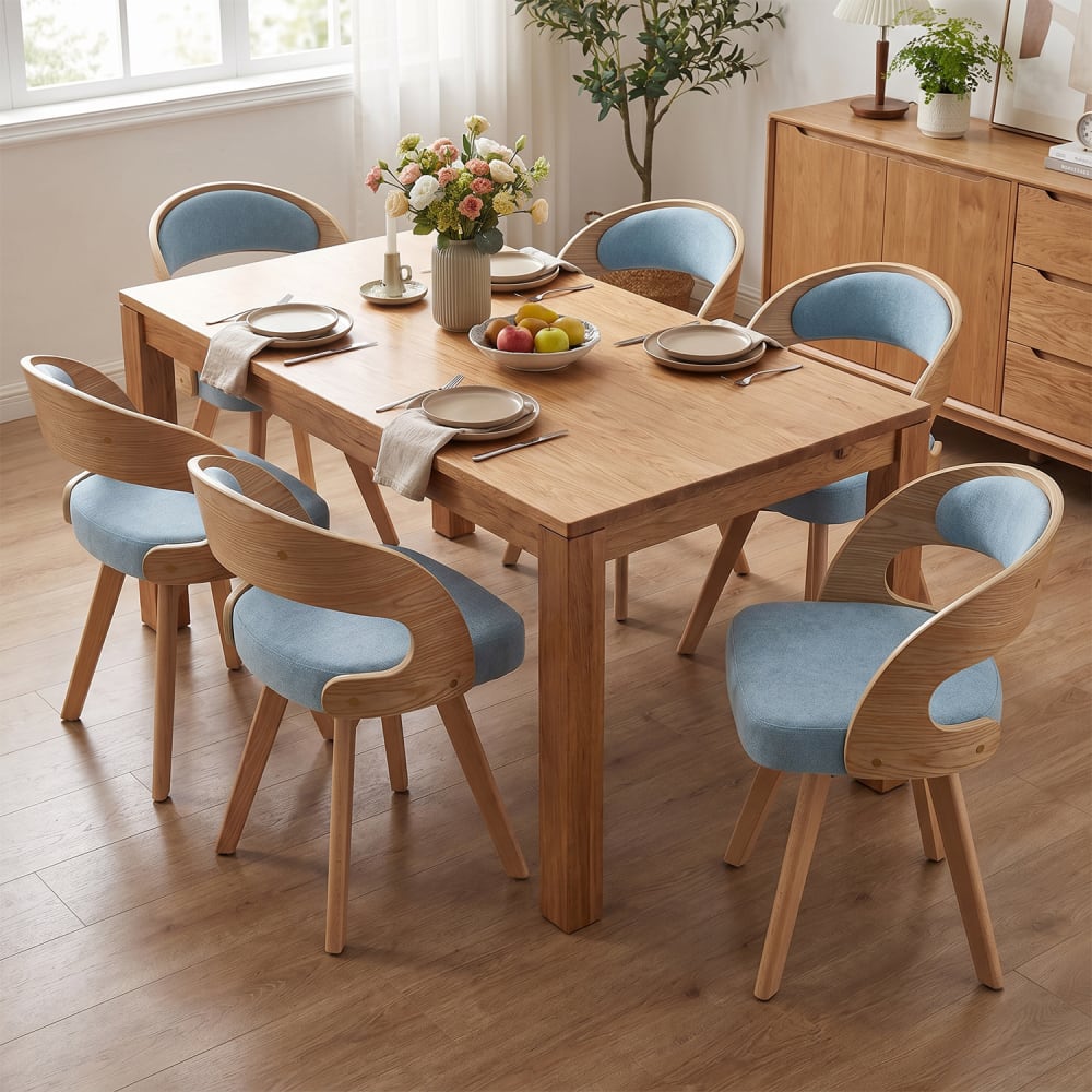 6er-Set 360°-Drehstühle mit Rückenlehne und Sitz, blau - Maisons
