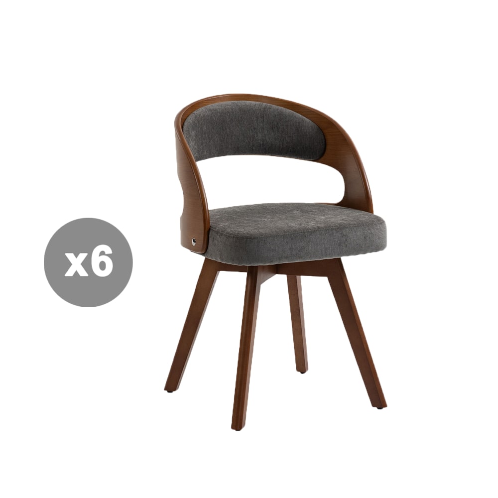 Meubles Cosy 6er-Set 360°-Drehstühle mit Rückenlehne und Sitz, grau style modern - Leinen