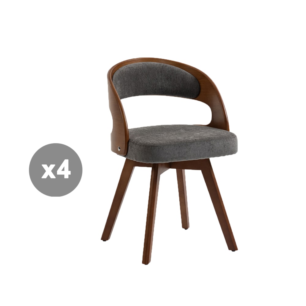 Meubles Cosy 4er-Set 360°-Drehstühle mit Rückenlehne und Sitz, grau style modern - Leinen