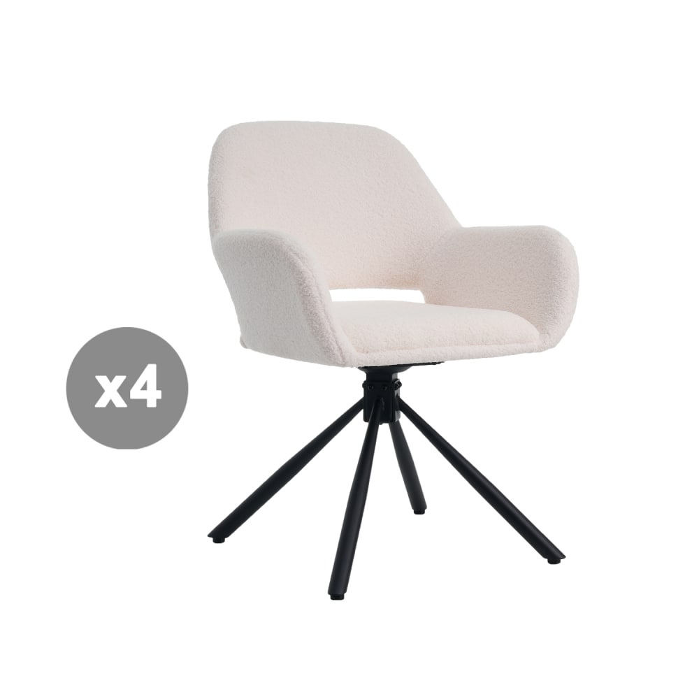 Meubles Cosy 4er-Set 360°-Drehstühle mit Massivholzbeinen, braun style modern Weiß Stoff
