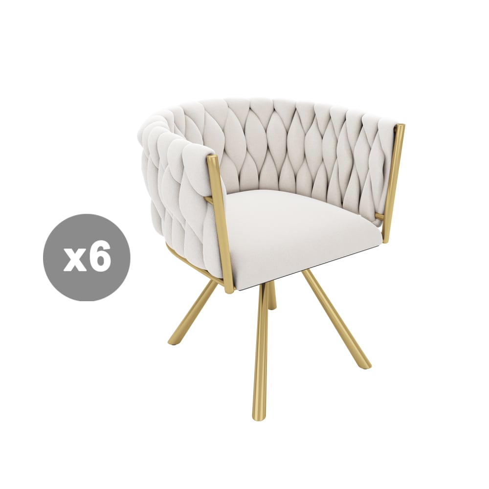 Meubles Cosy 6er-Set 360°-Drehstühle, beiger Velours, goldene Metallfüße style modern Mehrfarbig Metall