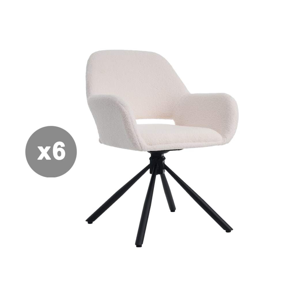 Meubles Cosy 6er-Set 360°-Drehstühle mit Massivholzbeinen, braun style modern Weiß Stoff