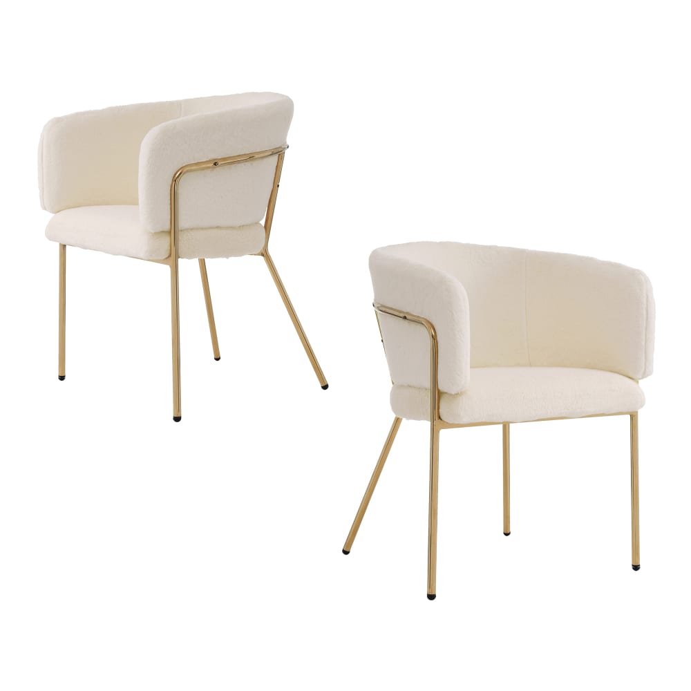 Lot 2 chaises salle à manger fourrure, rembourrées, beige