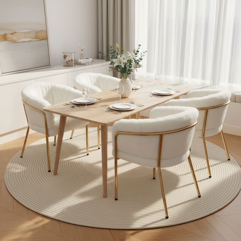 Meubles Cosy 4er-Set Esszimmerstühle aus Fell, gepolstert, Metallbeine, beige style classic chic - Webpelz