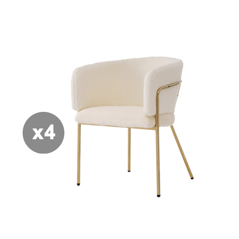 Lot 4 chaises salle à manger fourrure, pieds métal, beige Lot 4 chaises salle à manger fourrure, pieds métal, beige