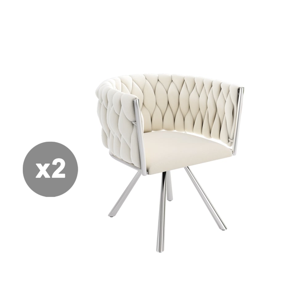 Meubles Cosy 2er-Set 360°-Drehstühle, beiger Velours, silberne Metallfüße style modern Mehrfarbig Metall